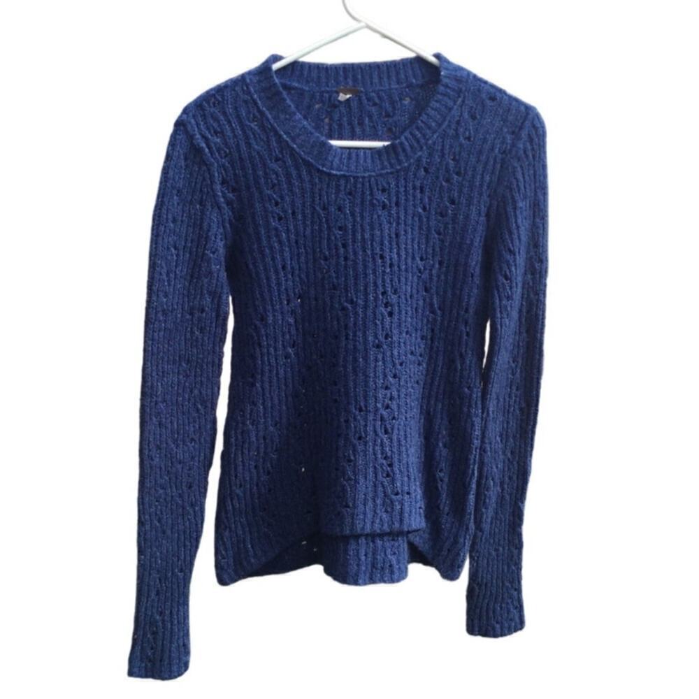 Free people cable knit‎ sweater Size Small blue boho beachy coastal grunge wool